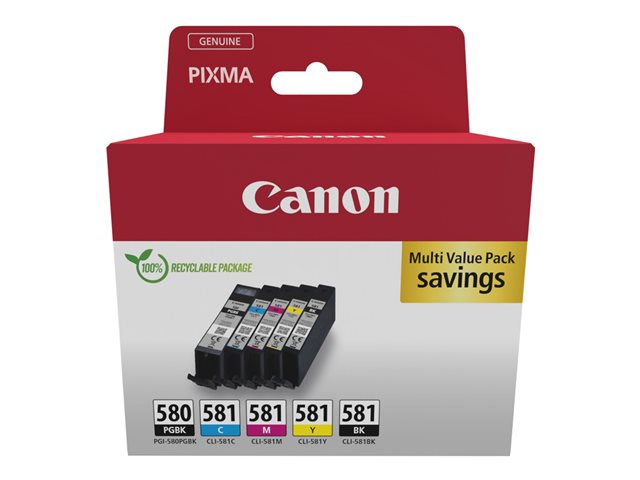 Canon PGI-580BK/CLI-581 BK/C/M/Y Multipack - 5-pack - black, yellow, cyan, magenta, pigmented black - original - hanging box - ink tank - for PIXMA TS6251, TS6350, TS6351, TS705, TS8252, TS8350, TS8351, TS8352, TS9550, TS9551