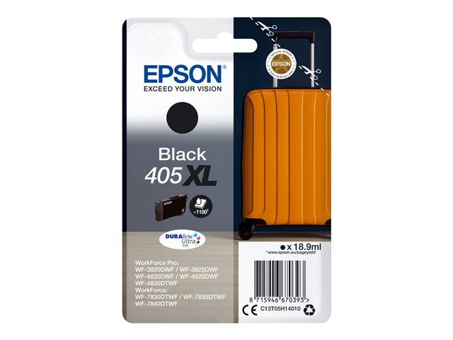 Epson 405XL - 18.9 ml - XL - black - original - blister with RF/acoustic alarm - ink cartridge - for WorkForce WF-7310, 7830, 7835, 7840, WorkForce Pro WF-3820, 3825, 4820, 4825, 4830