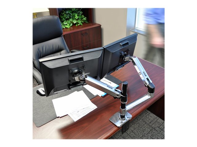 Ergotron LX - Mounting kit (desk clamp mount, grommet mount, pole, 2 articulating arms, 2 extension brackets, notebook tray) - for 2 LCD displays or LCD display and notebook - polished aluminium - screen size: up to 24\" - desktop