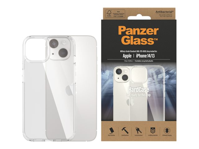 PanzerGlass HardCase - Clear Edition - back cover for mobile phone - antibacterial - polycarbonate, 100% recycled thermoplastic polyurethane (TPU) - clear - for Apple iPhone 13, 14