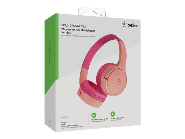 Belkin SoundForm Mini - Headphones with mic - on-ear - wired - 3.5 mm jack - pink