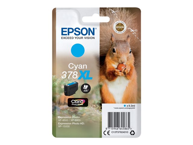 Epson 378XL - 9.3 ml - high capacity - cyan - original - blister - ink cartridge - for Expression Home XP-8605, 8606, Expression Home HD XP-15000, Expression Photo XP-8505, 8700