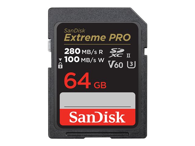 SanDisk Extreme Pro - Flash memory card - 64 GB - Video Class V60 / UHS-II U3 / Class10 - SDXC UHS-II