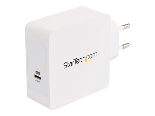StarTech.com USB C Wall Charger, USB C Laptop Charger 60W PD, 6ft/2m Cable, Universal Compact Type C Power Adapter, Dell XPS/Lenovo X1 Carbon, HP EliteBook, MacBook, USB IF/CE Certified - 60W PD3.0 Wall Charger (WCH1CEU) - Power adapter - 60 Watt - 3 A (24 pin USB-C) - on cable: USB-C