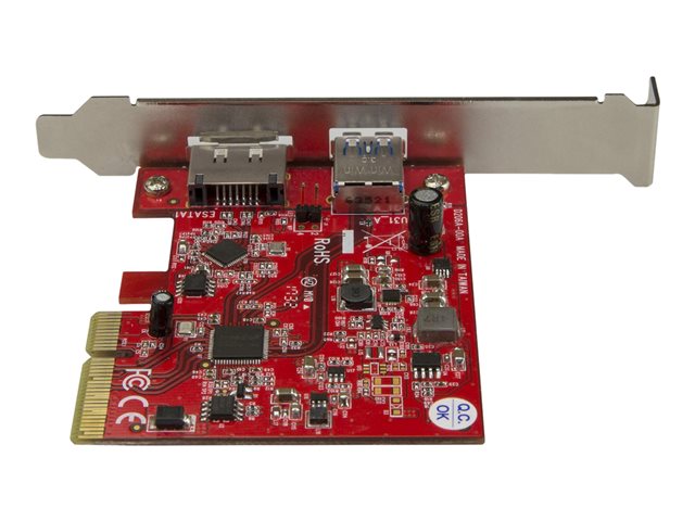 StarTech.com 2-Port USB 3.1 Gen 1(10Gbps) and eSATA(6Gbps) PCIe Card - PCI Express Controller Card - 1x USB-A and 1x eSATA (PEXUSB311A1E) - USB adapter - PCIe 3.0 x4 low profile - USB 3.1 x 1 + eSATA 6 Gb/s x 1 - red