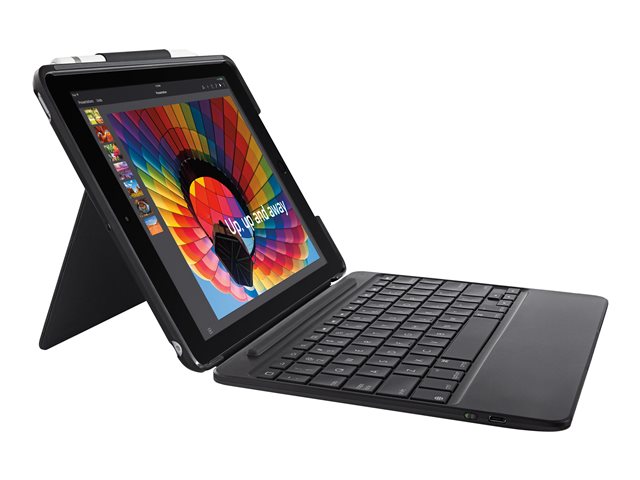Logitech Slim Combo - Keyboard and folio case - backlit - Bluetooth - French - black keyboard, black case - for Apple 9.7-inch iPad (5th generation, 6th generation)
