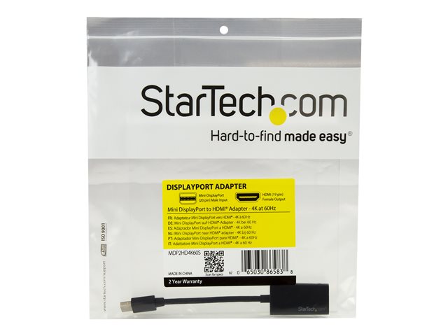 StarTech.com Mini DisplayPort to HDMI Adapter - 4K mDP to HDMI Converter - UHD 4K 60Hz (MDP2HD4K60S) - Video converter - DisplayPort - HDMI