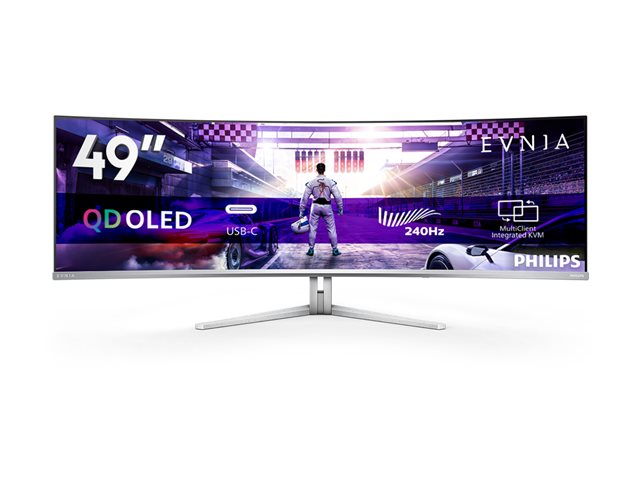Philips Evnia 8000 49M2C8900 - OLED monitor - gaming - curved - 49\" (48.9\" viewable) - 5120 x 1440 Dual Quad HD @ 240 Hz - 1000 cd/m² - 15000000:1 - DisplayHDR 400 True Black - 0.03 ms - 2xHDMI, DisplayPort, USB-C - speakers - textured white