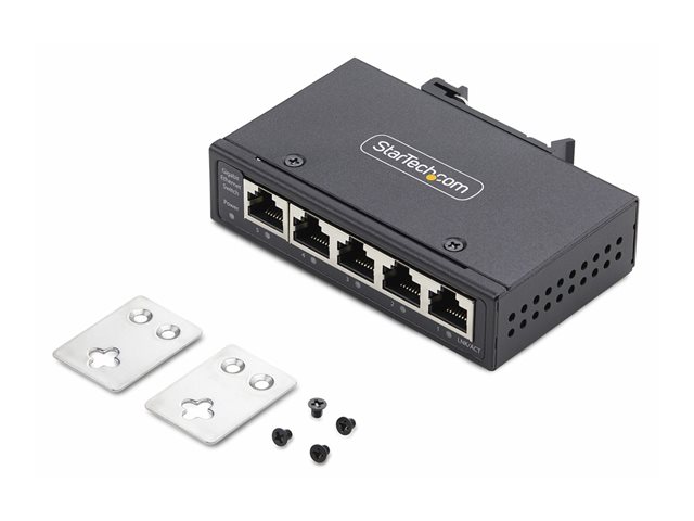 StarTech.com 5-Port Unmanaged Industrial Ethernet Switch - IP30 - TAA - Switch - unmanaged - 5 x 10/100/1000Base-T - DIN rail mountable, wall-mountable - DC - TAA Compliant