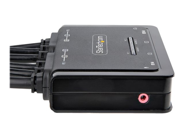 StarTech.com 2-Port Dual-Monitor DisplayPort Cable KVM Switch, 4K 60Hz, Compact KVM with 5ft/1.5m USB-A/DisplayPort/Audio Integrated Cables, Bus Powered - Remote Push Button/Hotkey Switching (C2-DD46-UA2-CBL-KVM) - KVM / audio / USB switch - compact