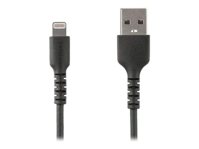 StarTech.com 6 ft(2m) Durable Black USB-A to Lightning Cable, Heavy Duty Rugged Aramid Fiber USB Type A to Lightning Charger/Sync Power Cord, Apple MFi Certified iPad/iPhone 12 Pro Max - iPhone 7/8/11/11 Pro - Lightning cable - USB male straight to Lightning male straight - 2 m - double shielded - black