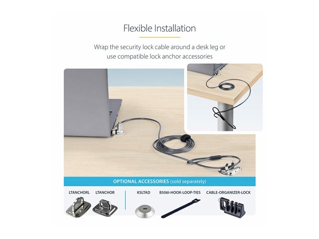 StarTech.com 25-Pack Universal Laptop Lock 6.6ft (2m), Master Keyed Locking Cable, Computer Security, Compatible w/Noble Wedge/Nano/K-Slot, Anti-Theft Cut-Resistant Cable - Security cable lock - black & silver - 2 m (pack of 25)
