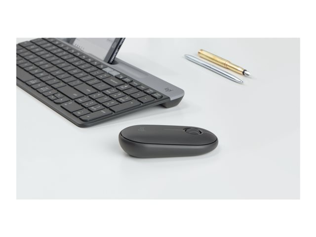 Logitech Pebble M350 - Mouse - optical - 3 buttons - wireless - Bluetooth, 2.4 GHz - USB wireless receiver - graphite