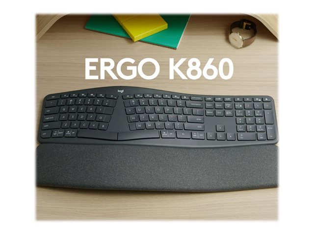 Logitech ERGO K860 - Keyboard - wireless - 2.4 GHz, Bluetooth 5.0 - QWERTY - Spanish - graphite
