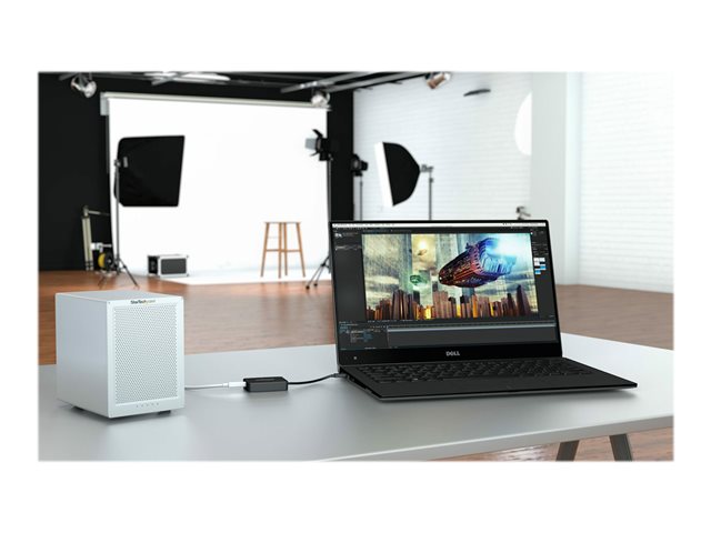 StarTech.com Thunderbolt 3 to Thunderbolt 2 Adapter, TB3 Laptop to TB2 Displays & Devices, Thunderbolt 2 20Gbps or Thunderbolt 1 10Gbps, TB3 to TB2 Converter, TB3 Certified, Windows & Mac - 8in Attached Cable (TBT3TBTADAP) - Thunderbolt adapter - Mini DisplayPort (F) to 24 pin USB-C (M) - 28 cm - black - for P/N: TB3DK2DPM2, TB3DK2DPPDUE, TB3DKDPMAW, TB3DKDPMAWUE, TB3DOCK2DPPD, TB3DOCK2DPPU