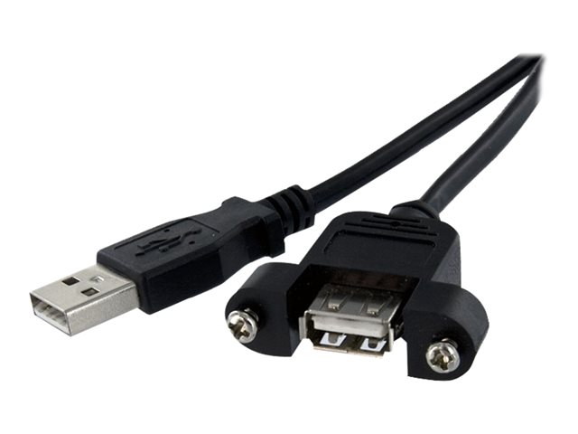 StarTech.com 1 ft Panel Mount USB Cable A to A - F/M - USB extension cable - USB (M) to USB (F) - USB 2.0 - 1 ft - molded, thumbscrews - black - USBPNLAFAM1 - USB extension cable - USB (M) to USB (F) - USB 2.0 - 30 cm - molded, thumbscrews - black - for P/N: UUSBOTG