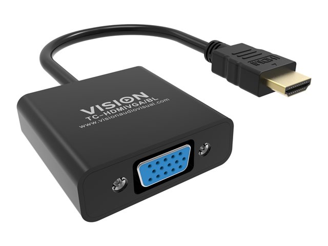 VISION Professional installation-grade HDMI to VGA adaptor - LIFETIME WARRANTY - maximum resolution 1920 x 1080 - does not convert VGA to HDMI - HDMI (M) to VGA (F) - outer diameter 5.0 mm - overall length 230 mm - black