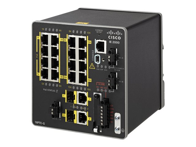 Cisco Industrial Ethernet 2000 Series - Switch - Managed - 16 x 10/100 (PoE+) + 2 x combo Gigabit SFP - DIN rail mountable - PoE+ - refurbished