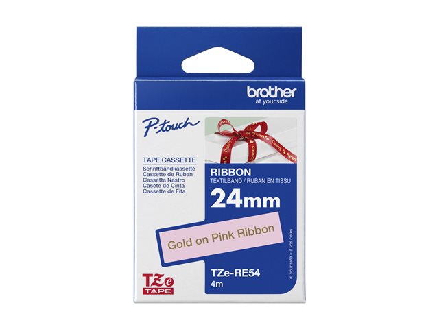 Brother TZe-RE54 - Satin - gold on pink - Roll (2.4 cm x 4 m) 1 cassette(s) ribbon tape - for Brother PT-D600, P-Touch PT-3600, D600, D800, E550, P750, P900, P950, P-Touch EDGE PT-P750