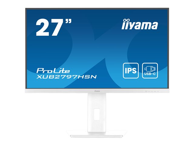 iiyama ProLite XUB2797HSN-W2 - LED monitor - 27\" - 1920 x 1080 Full HD (1080p) @ 100 Hz - IPS - 300 cd/m² - 1000:1 - 1 ms - HDMI, DisplayPort, USB-C - speakers - matte, white
