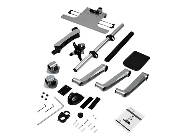 StarTech.com Wall Mount Workstation, Articulating Standing Desk w/ Ergonomic Height Adjustable Monitor Arm & Padded Keyboard Tray, 34\" VESA Display, Foldable Wall Mounted Sit Stand Desk - Foldable Standing Desk (WALLSTSI1) - Mounting kit (pole, mouse holder, wrist rest, spring arm, wall mount bracket, keyboard tray, monitor mount, wall mount bracket with lock plate, swivel arm with logo, 2 x swivel arms, mouse tray, mouse tray fixed plate, EVA mouse pad) - for LCD display / PC equipment - plastic, aluminium, steel - silver - screen size: 13\"-30\" - wall-mountable - TAA Compliant