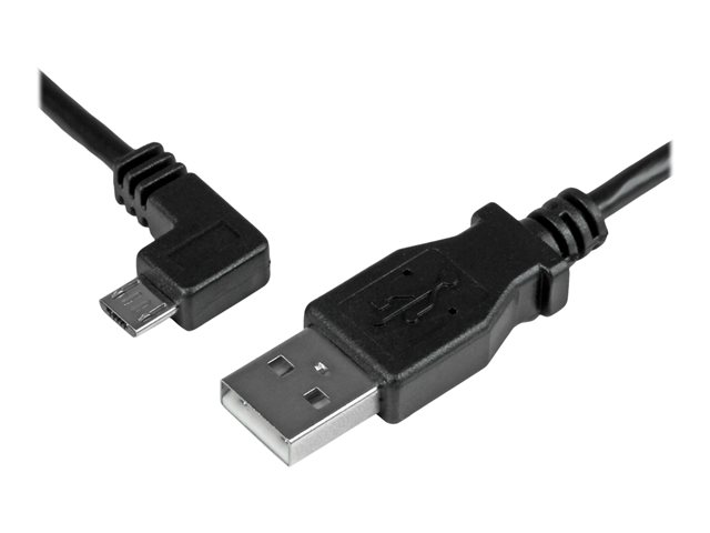 StarTech.com 2m 6 ft Micro-USB Charge-and-Sync Cable - Left-Angle Micro-USB - M/M - USB to Micro USB Charging Cable - 24 AWG (USBAUB2MLA) - USB cable - Micro-USB Type B (M) to USB (M) - USB 2.0 - 2 m - left-angled connector, molded - black - for P/N: USB2PCARBK, USB2PCARBKS, USBEXTAA10BK, USBEXTAA6BK, USBLT2PCARW, USBUB2PCARB