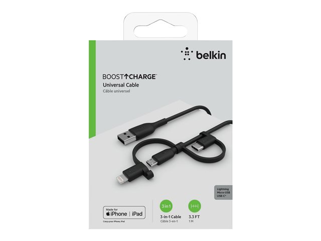 Belkin BoostCharge Universal - USB cable - USB male to Micro-USB Type B, Lightning, 24 pin USB-C male - 1 m