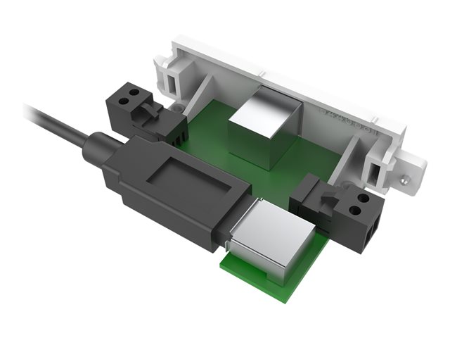 VISION Techconnect Modular AV Faceplate - LIFETIME WARRANTY - USB B (on front) to A module - \"A\" type socket on the rear and square B type socket on the front - USB 3.0 backward compatible with 2.0 - uses USB 5v to boost - for longer cables use a generic 5 Volt / 2 Amp power supply to boost - plastic - white