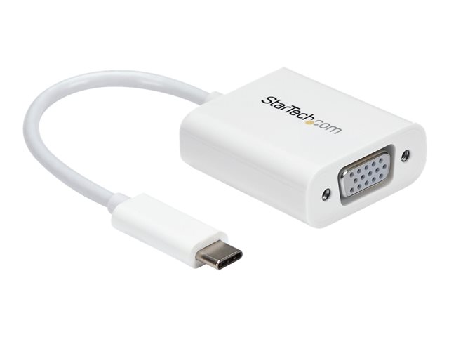 StarTech.com USB-C to VGA Adapter - White - 1080p - Video Converter For Your MacBook Pro / Projector / VGA Display (CDP2VGAW) - USB / VGA adapter - 24 pin USB-C (M) to HD-15 (VGA) (F) - USB 3.1 Gen 1 / Thunderbolt 3 - 17.5 m - 1920 x 1200 (WUXGA) support, USB power - white - for P/N: TB3DK2DPPD, TB3DK2DPPDUE, TB3DK2DPW, TB3DK2DPWUE, TB3DKDPMAW, TB3DKDPMAWUE