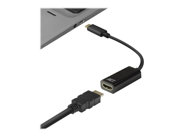 ACT - Videoadapter - 24 pin USB-C male naar HDMI female - 15 cm - beschermd - zwart - ondersteunt 4K30Hz (4096 x 2160), 1920 x 1080 bij 60 Hz-ondersteuning