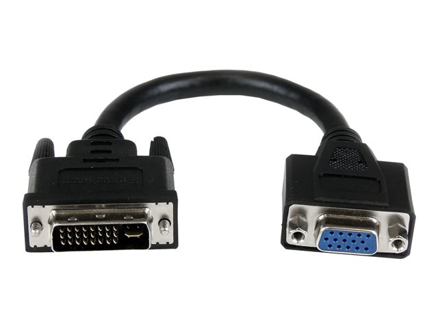 StarTech.com 8in DVI to VGA Cable Adapter - DVI-I Male to VGA Female Dongle Adapter (DVIVGAMF8IN) - VGA adapter - DVI-I (M) to HD-15 (VGA) (F) - 20 cm - thumbscrews - black