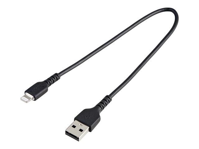 StarTech.com 12 in(30cm) Durable Black USB-A to Lightning Cable, Heavy Duty Rugged Aramid Fiber USB Type A to Lightning Charger/Sync Power Cord, Apple MFi Certified iPad/iPhone 12 Pro Max - iPhone 7/8/11/11 Pro - Lightning cable - USB male to Lightning male - 30 cm - black