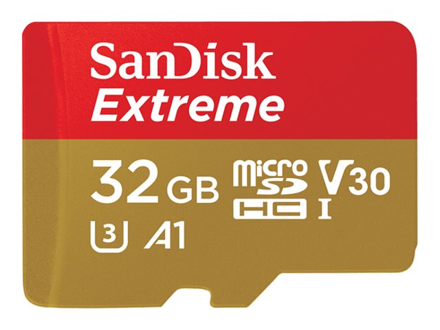 SanDisk Extreme - Flash memory card (microSDHC to SD adapter included) - 32 GB - A1 / Video Class V30 / UHS-I U3 - microSDHC UHS-I
