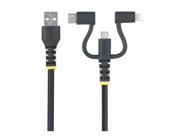 StarTech.com 3.3ft USB Multi Charging Cable, Lightning/Micro-USB/Type-C - USB cable kit - 3 A - 1 m - rugged, passive - black
