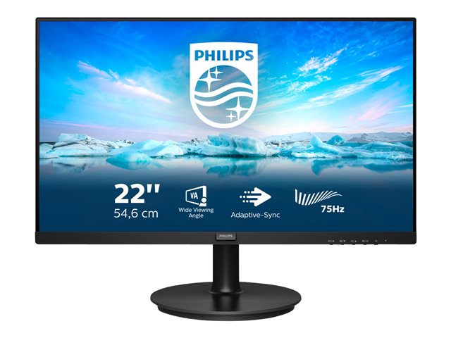 Philips V-line 222V8LA - LED monitor - 22\" (21.5\" viewable) - 1920 x 1080 Full HD (1080p) @ 75 Hz - VA - 250 cd/m² - 3000:1 - 4 ms - HDMI, VGA, DisplayPort - speakers - textured black