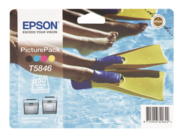 Epson PicturePack T5846 - Colour (cyan, magenta, yellow, black) - blister - print cartridge / paper kit - for PictureMate 240, 260, 280