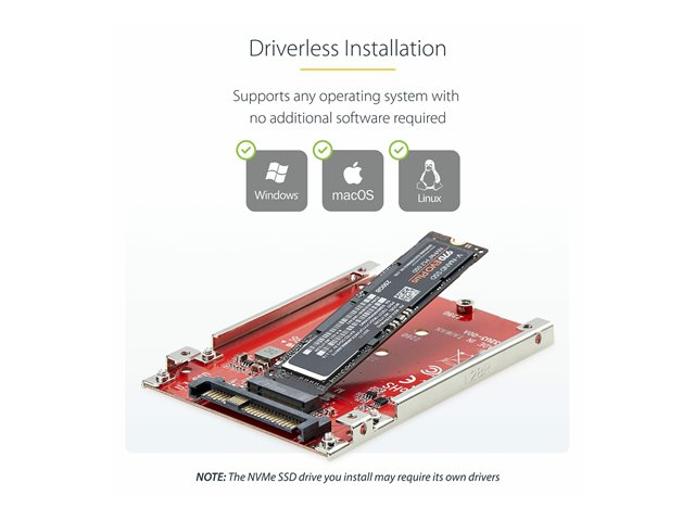 StarTech.com M.2 to U.3 Adapter, For M.2 NVMe SSDs, PCIe M.2 Drive to 2.5inch U.3 (SFF-TA-1001) Host Adapter/Converter, TAA Compliant - 2.5\" Drive Form Factor (1M25-U3-M2-ADAPTER) - Interface adapter - M.2 - M.2 NVMe Card / PCIe 4.0 (NVMe) - U.3 - re