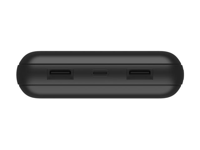 Belkin BoostCharge - Power bank - 20000 mAh - 15 Watt - 3 A - 3 output connectors (24 pin USB-C, 2 x USB) - on cable: USB-C - black