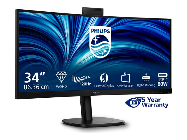 Philips 34B2U3600CH - 3000 Series - LED monitor - curved - 34\" - 3440 x 1440 WQHD @ 120 Hz - VA - 300 cd/m² - 3500:1 - HDR10 - 4 ms - HDMI, DisplayPort, USB-C - speakers - textured black