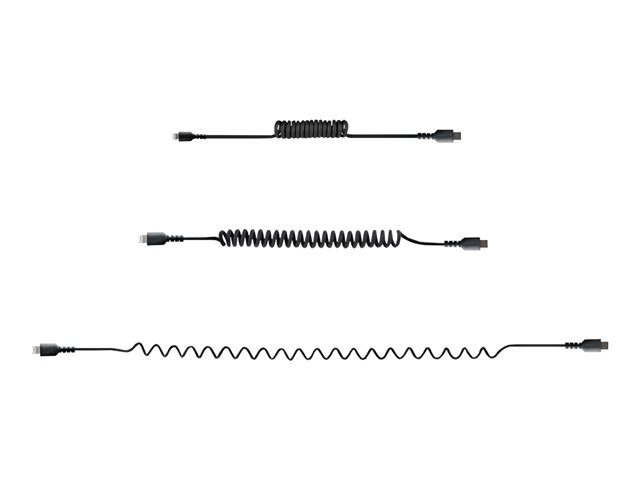 StarTech.com 50cm/20in USB C to Lightning Cable, MFi Certified, Coiled iPhone Charger Cable, Black, Durable and Flexible TPE Jacket Aramid Fiber, Heavy Duty Coil Charging Cable - Rugged USB Lightning Cable - Lightning cable - 24 pin USB-C male to Lightning male - 50 cm - black - coiled