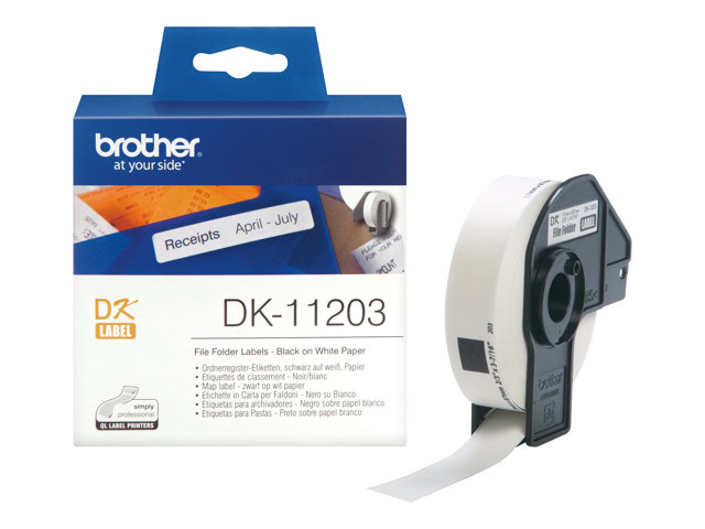 Brother DK-11203 - Black on white - 17 x 87 mm 300 label(s) (1 roll(s) x 300) file folder labels - for Brother QL-1050, 1060, 1110, 500, 550, 560, 570, 580, 600, 650, 700, 710, 720, 820