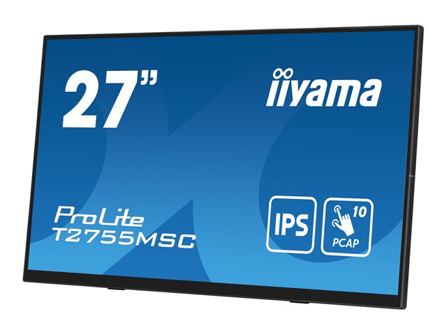 iiyama ProLite T2755MSC-B1 - LED monitor - 27\" - touchscreen - 1920 x 1080 Full HD (1080p) @ 60 Hz - IPS - 400 cd/m² - 1000:1 - 5 ms - HDMI, DisplayPort - speakers - black, matte