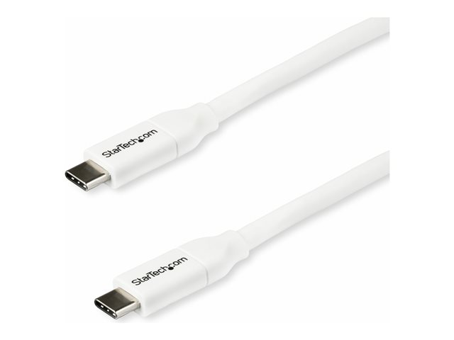 StarTech.com USB C to USB C Cable - 6 ft / 2m - 5A PD - M/M - White - USB 2.0 - USB-IF Certified - USB Type C Cable - USB C Charging Cable (USB2C5C2MW) - USB cable - 24 pin USB-C (M) to 24 pin USB-C (M) - Thunderbolt 3 / USB 2.0 - 5 A - 2 m - white