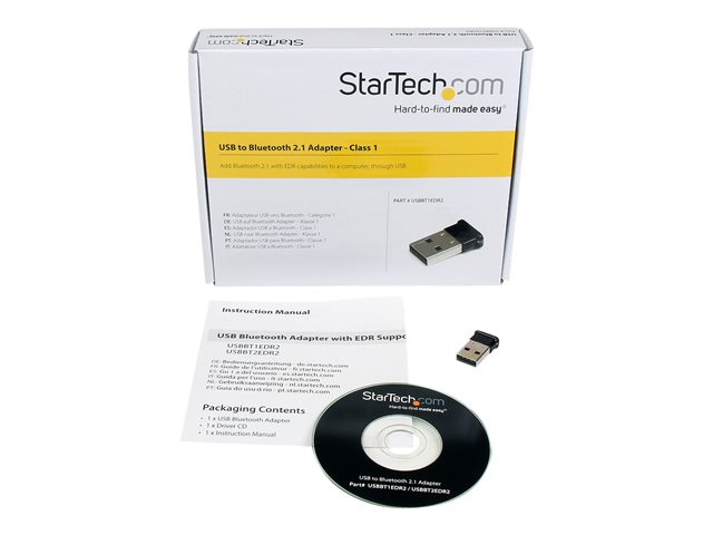StarTech.com Bluetooth Adapter - Mini USB Adapter - Bluetooth 2.1 - Class 1 EDR - Bluetooth Receiver (USBBT1EDR2) - Network adapter - USB - Bluetooth 2.1 EDR - Class 1 - black