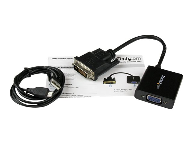 StarTech.com DVI-D to VGA Active Adapter Converter Cable - 1080p - DVI to VGA Converter box (DVI2VGAE) - Adapter - DVI-D, Micro-USB Type B (power only) to HD-15 (VGA) (F) - 24.8 m - 1920 x 1200 (WUXGA) support, active - black