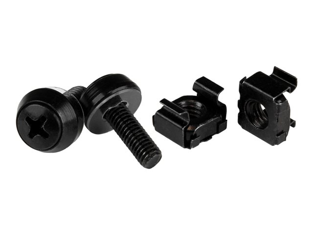 StarTech.com 50 Pack 10-32 Server Rack Cage Nuts and Screws with Washers, Rack Mount Hardware Kit, Network/IT Equipment Cabinet Clip/Captive Nuts & Bolts for Square Rack Holes, Black, TAA - 50-Pk 10-32 Cage Nuts (CABSCREW1032) - Rack screws and nuts