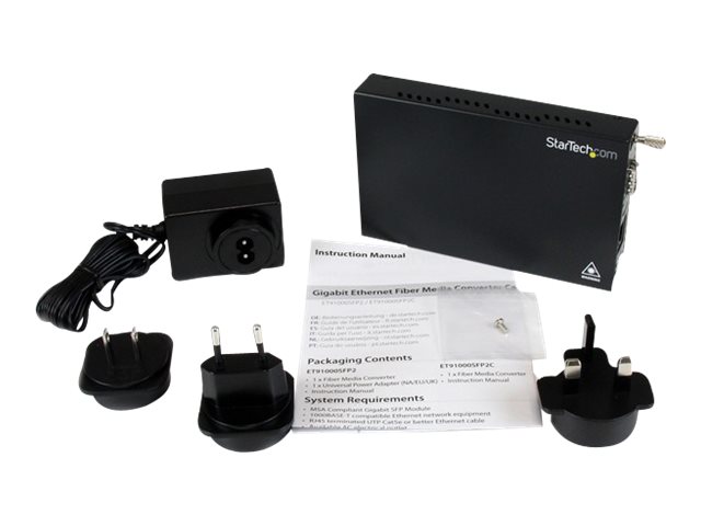StarTech.com Gigabit Ethernet Fiber Media Converter with Open SFP Slot - Fiber to Ethernet Converter - Gigabit Ethernet Media Converter (ET91000SFP2) - Fibre media converter - 1GbE - 1000Base-SX, 100Base-LX, 1000Base-T - RJ-45 / SFP (mini-GBIC) - for P/N: GLCSXMMRGDST, J4858C10PKST, J4858CST, SVA12M2NEUA, SVA12M5NA