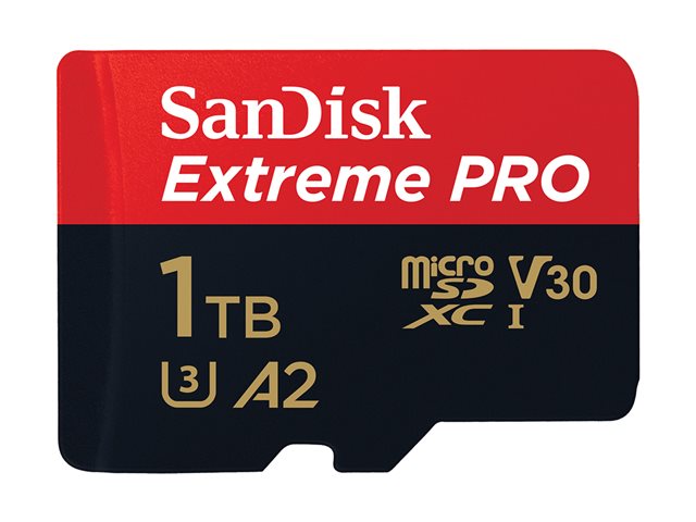 SanDisk Extreme Pro - Flash memory card (microSDXC to SD adapter included) - 1 TB - A2 / Video Class V30 / UHS-I U3 / Class10 - microSDXC UHS-I