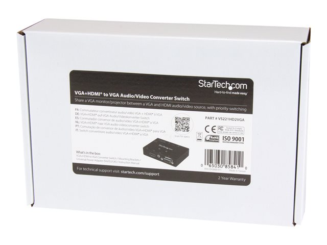 StarTech.com 2x1 VGA + HDMI to VGA Converter Switch w/ Priority Switching - Multi-format VGA and HDMI to VGA Selector - 1080p (VS221HD2VGA) - Video/audio switch - desktop - for P/N: SVA5N3NEUA