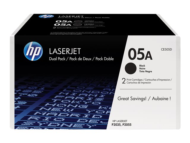 HP 05A - 2-pack - black - original - LaserJet - toner cartridge (CE505D) - for LaserJet P2033, P2035, P2036, P2037, P2054, P2055, P2056, P2057